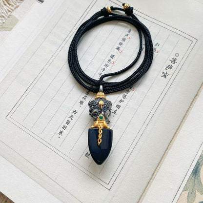 Handcrafted Natural Jade Buddha & Demon Pendant | Silver | Adjustable Black Cord