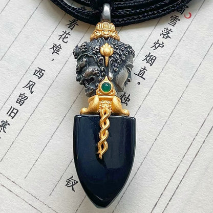 Handcrafted Natural Jade Buddha & Demon Pendant | Silver | Adjustable Black Cord