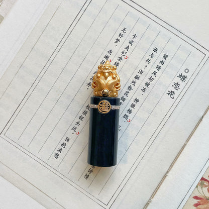 Handcrafted Natural Jade Lion Head Charm Pendant · Silver Gold-Plated · Dual-Use as Pendant or Personal Seal