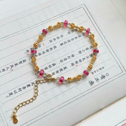 Original Vajra Armband aus Silber-Vergoldung & roten Achatperlen