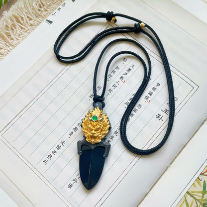 Original Natural Jade Gold-Plated Copper Dragon Dagger Pendant
