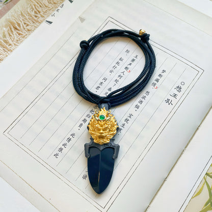 Original Natural Jade Gold-Plated Copper Dragon Dagger Pendant