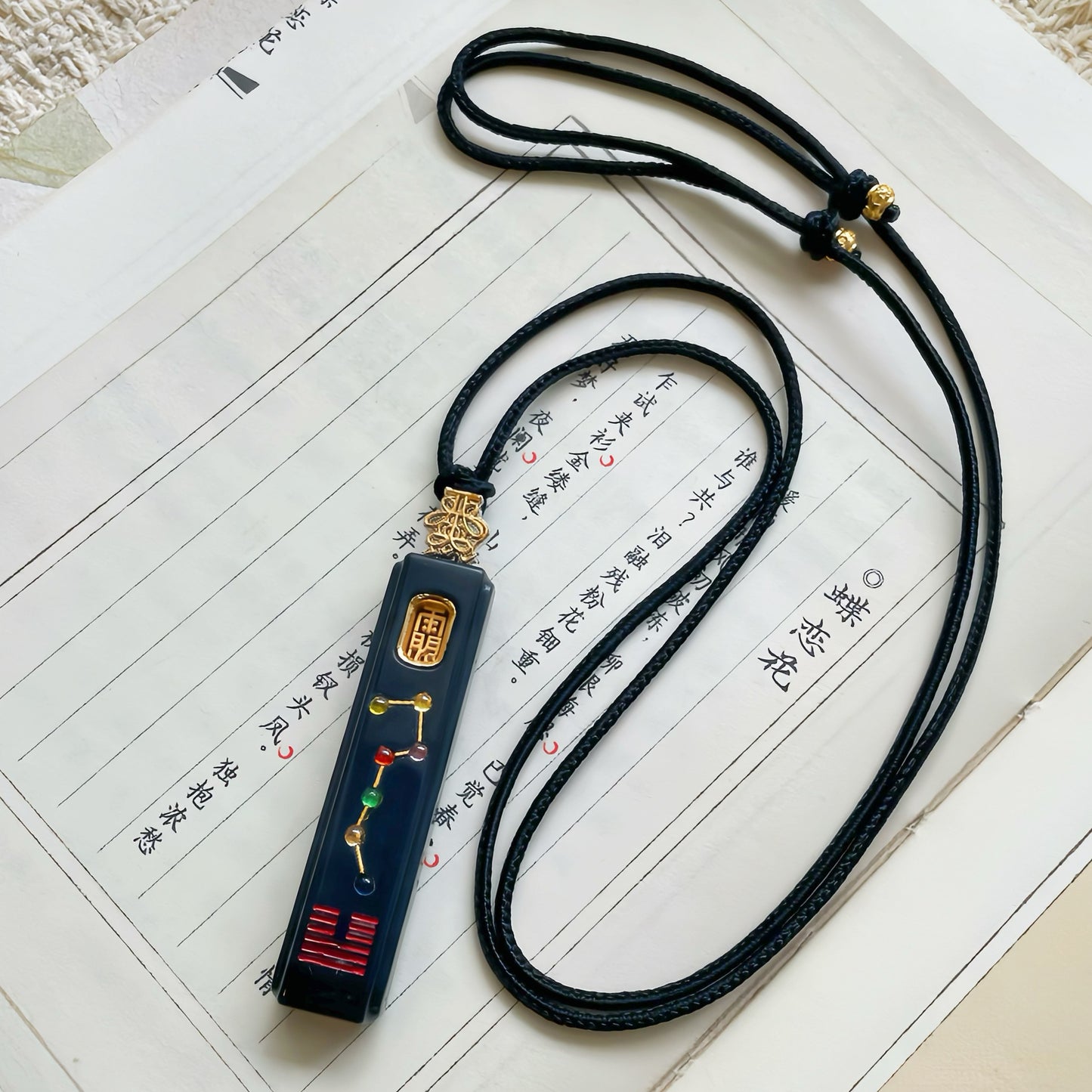Original Design Natural Jade 925 Sterling Silver Gold-Plated Big Dipper Bagua Tai Hexagram Pendant