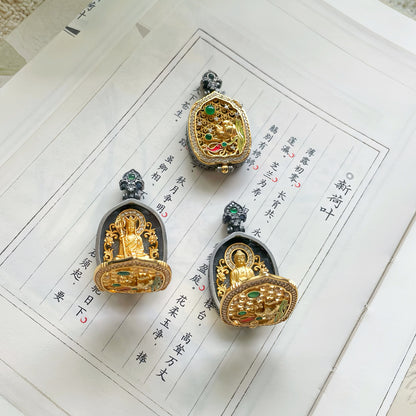 Original Handcrafted Gilded Silver Ganshan Box Pendant with Enamel Lotus & Koi Design · Eastern Protector Talisman