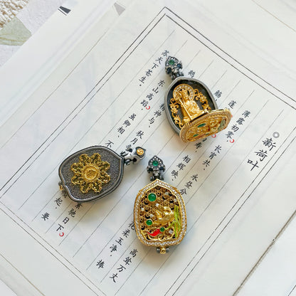 Original Handcrafted Gilded Silver Ganshan Box Pendant with Enamel Lotus & Koi Design · Eastern Protector Talisman