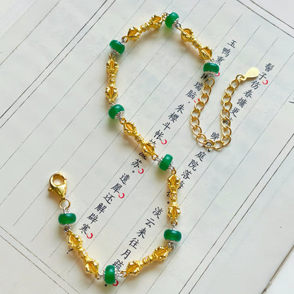 Original Silver-Gilt Vajra & Green Agate Bead Bracelet