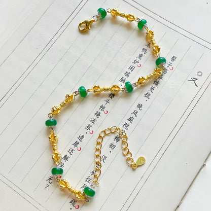 Original Silver-Gilt Vajra & Green Agate Bead Bracelet