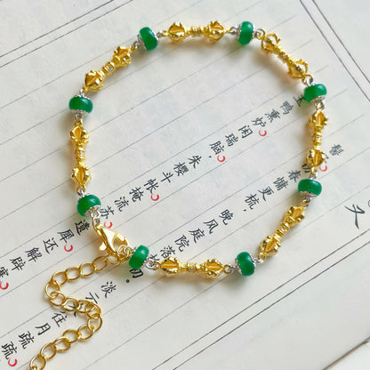Original Silver-Gilt Vajra & Green Agate Bead Bracelet