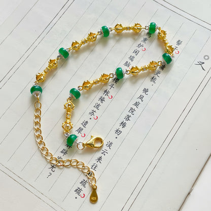 Original Silver-Gilt Vajra & Green Agate Bead Bracelet