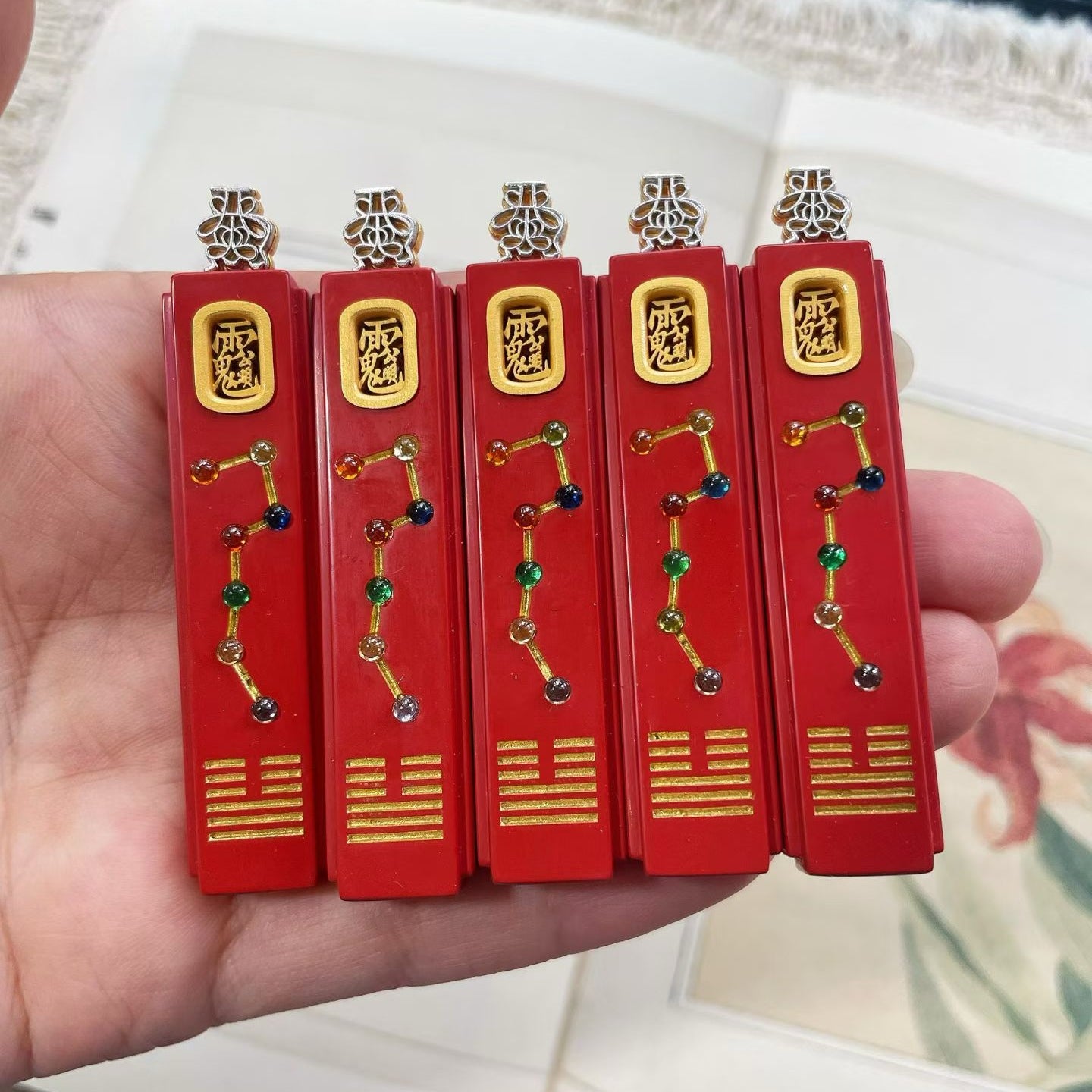 Big Dipper Feng Shui Pendant, Gold Plated 925 Sterling Silver Necklace, Chinese Inspired Jewelry
