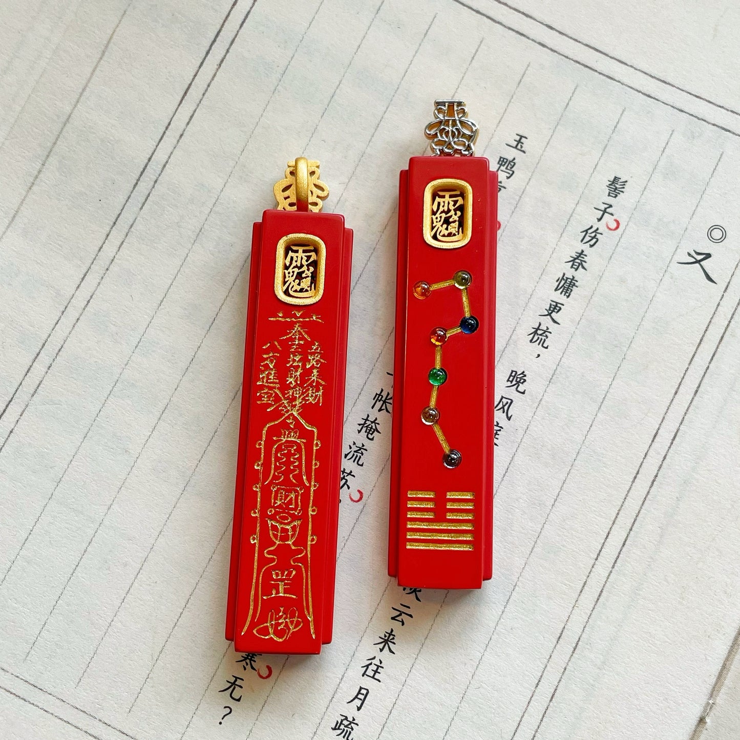 Big Dipper Feng Shui Pendant, Gold Plated 925 Sterling Silver Necklace, Chinese Inspired Jewelry