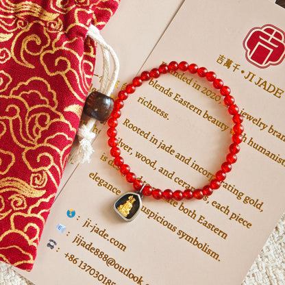 Red Agate Healing Bracelet – Sterling Silver Gold Plated Zodiac Guardian – Personalized Good Luck Charm