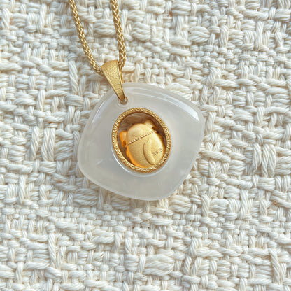 Dog Birth Animal Pendant – Protect Your True Self – Natural Jade Gold Plated – Adjustable Cord
