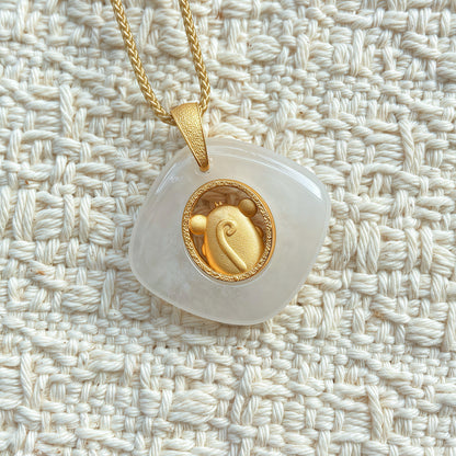 Monkey Birth Animal Pendant – Protect Your True Self – Natural Jade Gold Plated – Adjustable Cord