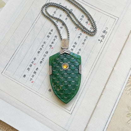 Original Design Hand-Polished Natural Jade 925 Sterling Silver Gold-Plated Dragon Scale Armor Pendant