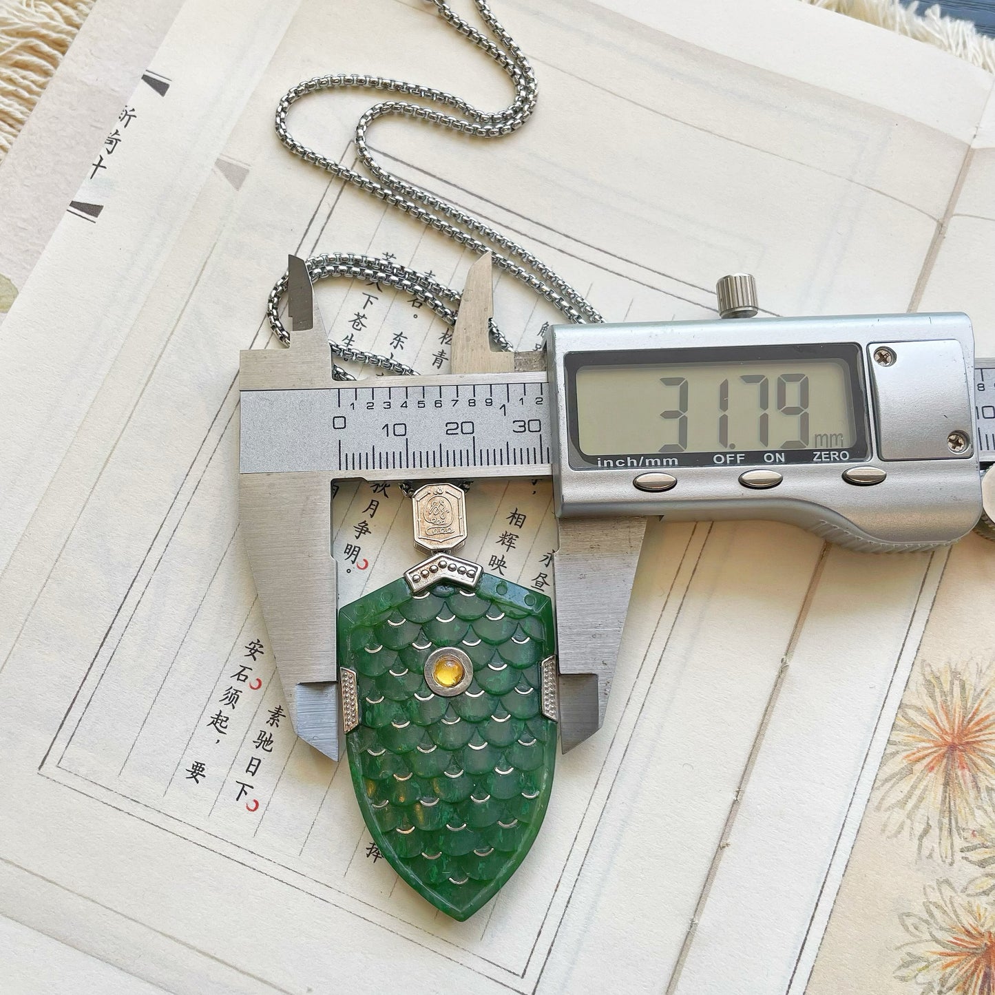 Original Design Hand-Polished Natural Jade 925 Sterling Silver Gold-Plated Dragon Scale Armor Pendant