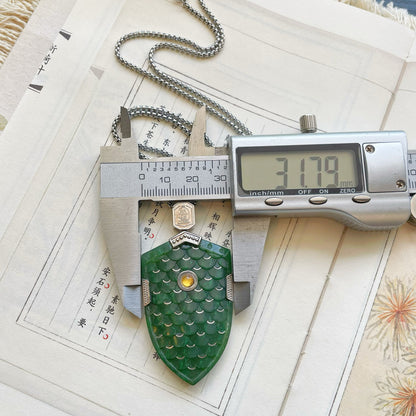 Original Design Hand-Polished Natural Jade 925 Sterling Silver Gold-Plated Dragon Scale Armor Pendant
