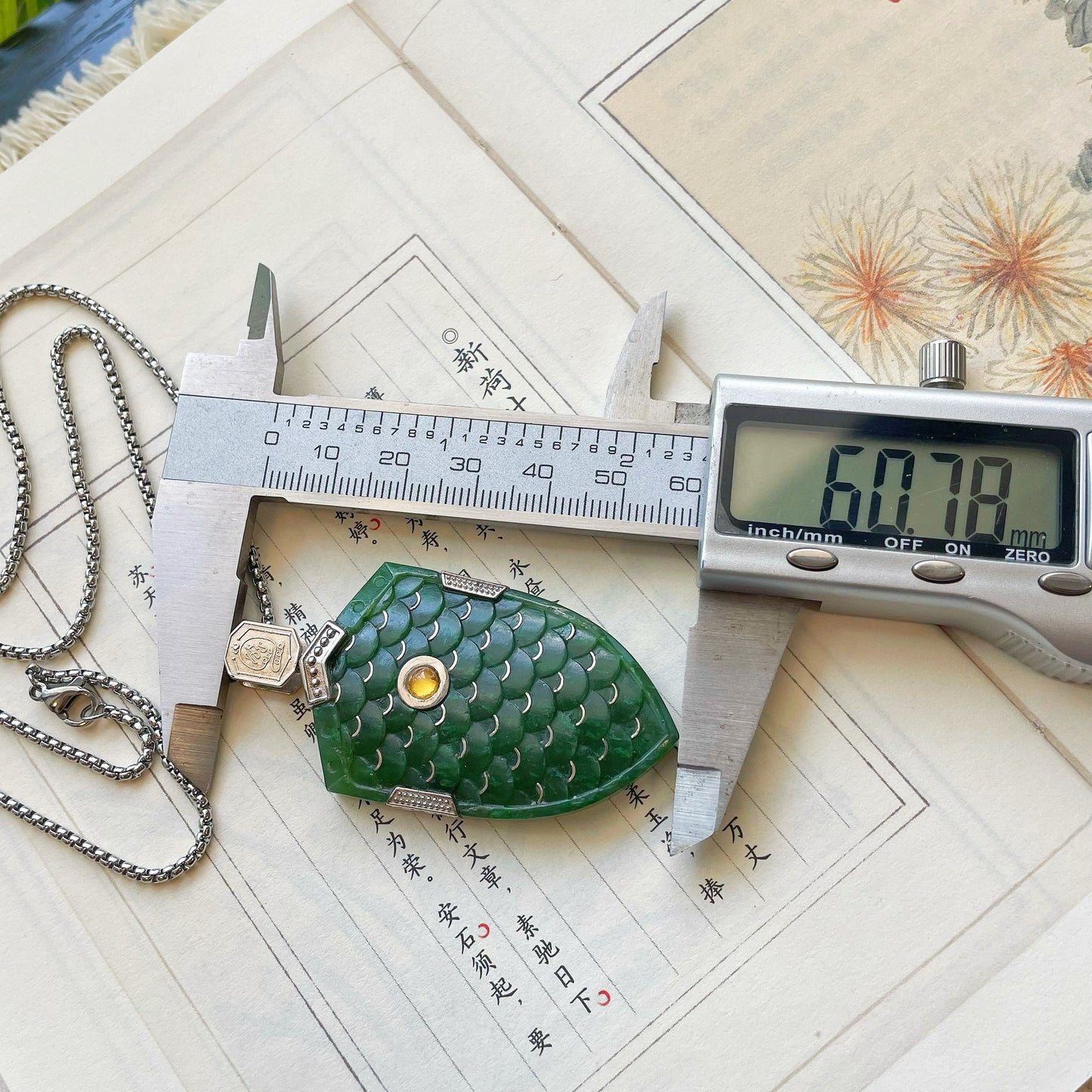 Original Design Hand-Polished Natural Jade 925 Sterling Silver Gold-Plated Dragon Scale Armor Pendant