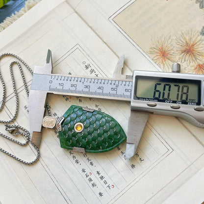 Original Design Hand-Polished Natural Jade 925 Sterling Silver Gold-Plated Dragon Scale Armor Pendant