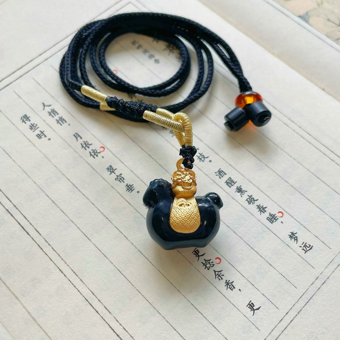 Handmade Natural Jade Copper Gold-Plated Small Horse Money Bag Pendant