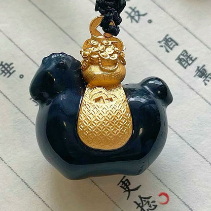 Handmade Natural Jade Copper Gold-Plated Small Horse Money Bag Pendant