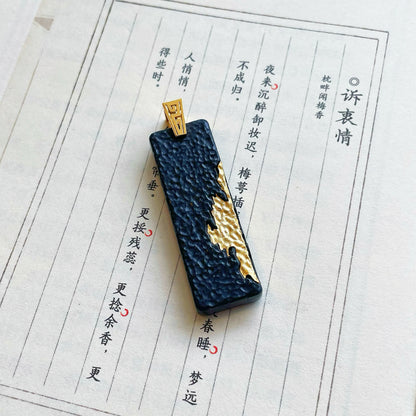 Original Handcrafted Metal-Inlay Natural Jade 925 Sterling Silver Gold-Plated "Golden Wealth" Pendant