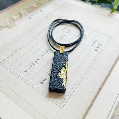 Original Handcrafted Metal-Inlay Natural Jade 925 Sterling Silver Gold-Plated "Golden Wealth" Pendant