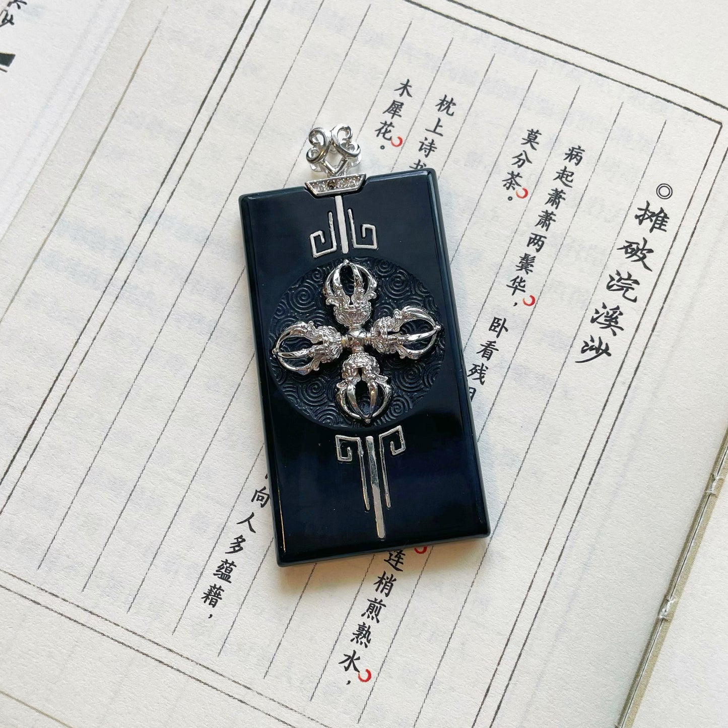 Original Design Natural Jade 925 Sterling Silver Gold-Plated Cross Vajra Pendant