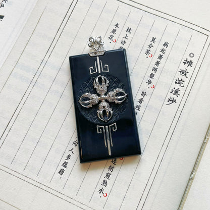 Original Design Natural Jade 925 Sterling Silver Gold-Plated Cross Vajra Pendant