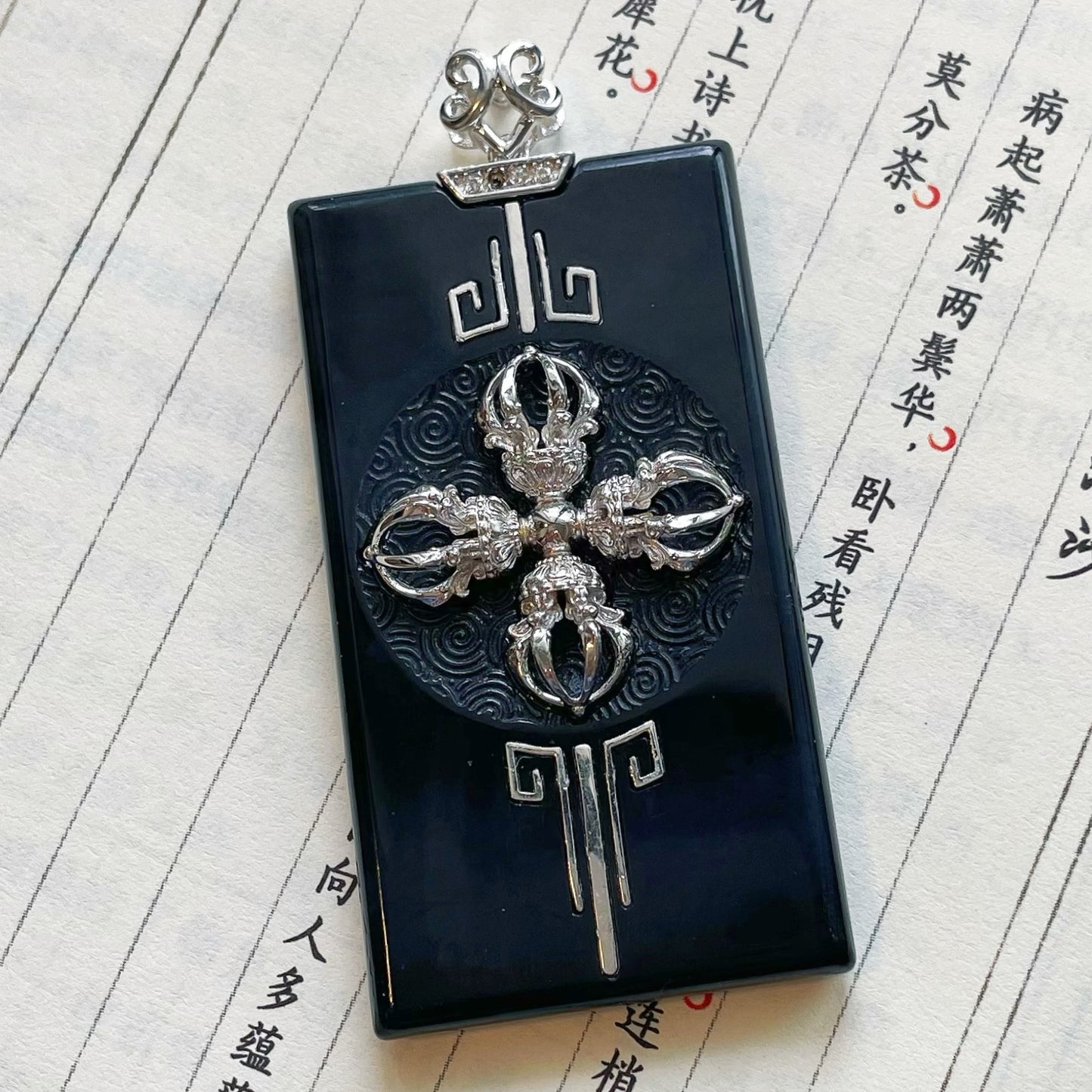 Original Design Natural Jade 925 Sterling Silver Gold-Plated Cross Vajra Pendant