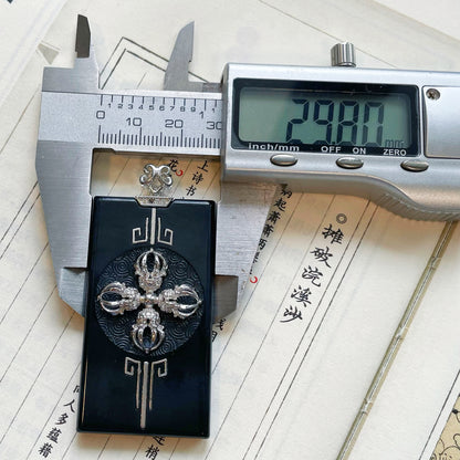 Original Design Natural Jade 925 Sterling Silver Gold-Plated Cross Vajra Pendant