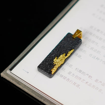 Original Handcrafted Metal-Inlay Natural Jade 925 Sterling Silver Gold-Plated "Golden Wealth" Pendant
