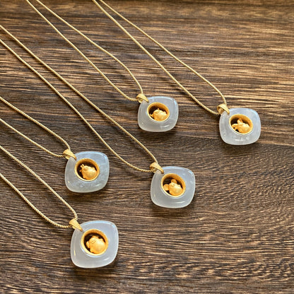 White Jade Birth Animal Necklace – Gold Plated Sterling Silver Zodiac Pendant – Discover Your True Self