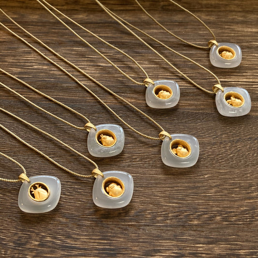 White Jade Birth Animal Necklace – Gold Plated Sterling Silver Zodiac Pendant – Discover Your True Self