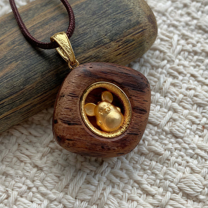 Wood Rat Zodiac Necklace – Gold Plated Birth Animal Pendant – Custom Engraved