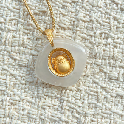Dog Birth Animal Pendant – Protect Your True Self – Natural Jade Gold Plated – Adjustable Cord
