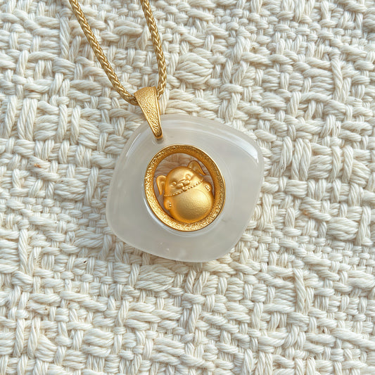 Dog Birth Animal Pendant – Protect Your True Self – Natural Jade Gold Plated – Adjustable Cord