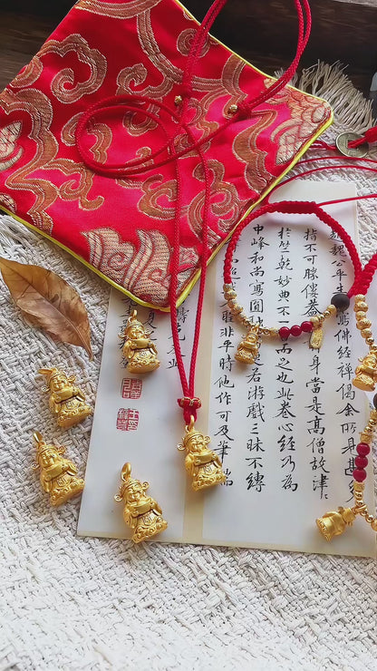Original Design Copper Gold-Plated 3D Wealth God Cai Shen Pendant