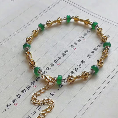 Original Silver-Gilt Vajra & Green Agate Bead Bracelet